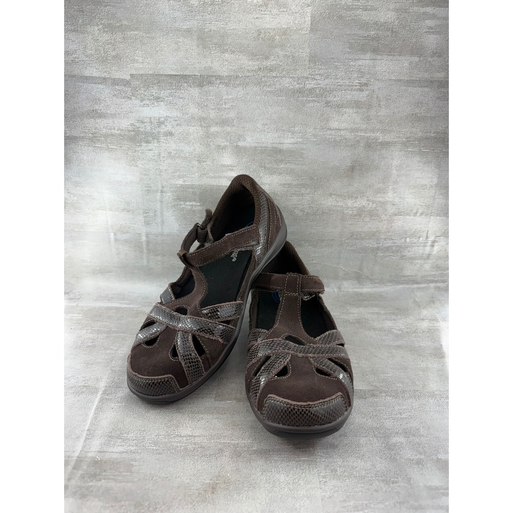 Orthofeet 860 Women Brown Suede Snakeskin Mary Jane Fisherman Shoes Sz 6.5 2E